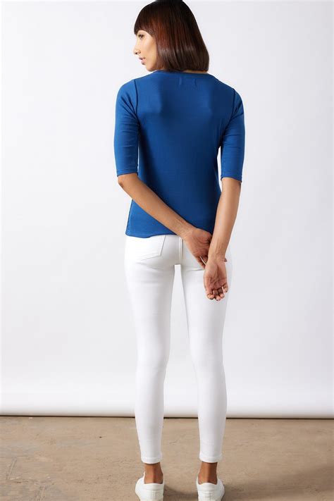 Explore The Rib V Neck Top for Women Cobalt Blue Online
