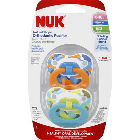 NUK Pacifiers, Orthodontic, Natural Shape, Silicone, 6-18 Months (2 ...