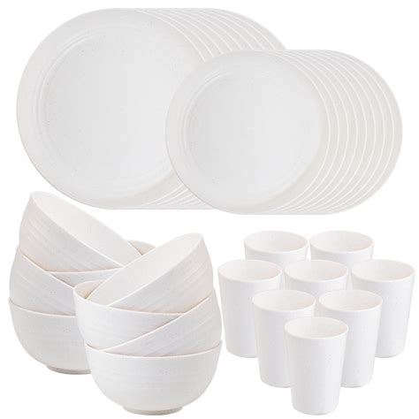Supernal 32pcs Wheat Straw Dinnerware Sets, White Dishes for 8, Plates ...