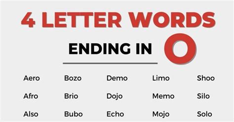 55 Useful 4 Letter Words Ending in O in English • 7ESL