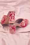 Buy Red Embroidery Dina Velvet Block Heel Sandals by Around Always ...