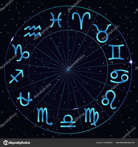 Vector illustration of zodiac circle on cosmic background with stars ...