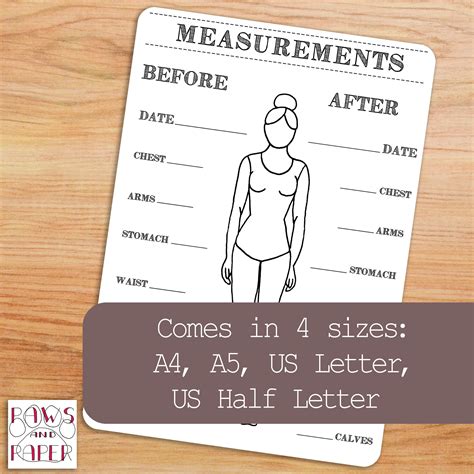 Buy Printable Body Measurements Chart for Your Bullet Journal or ...