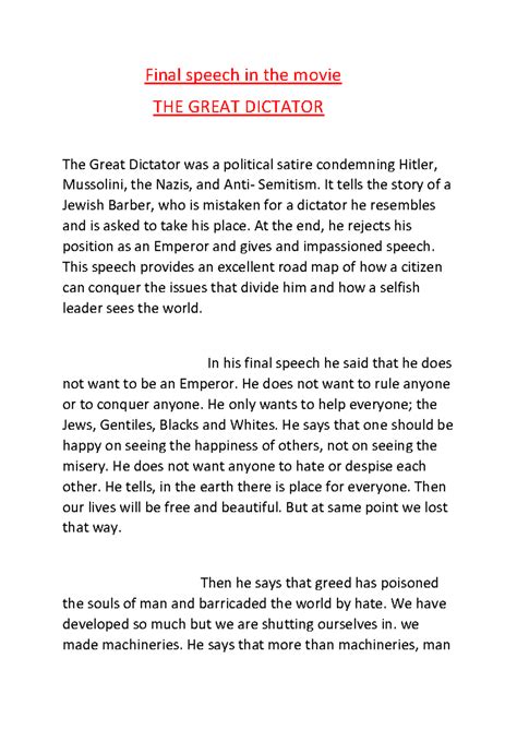Final Speech Analysis in The Great Dictator Film - Studocu