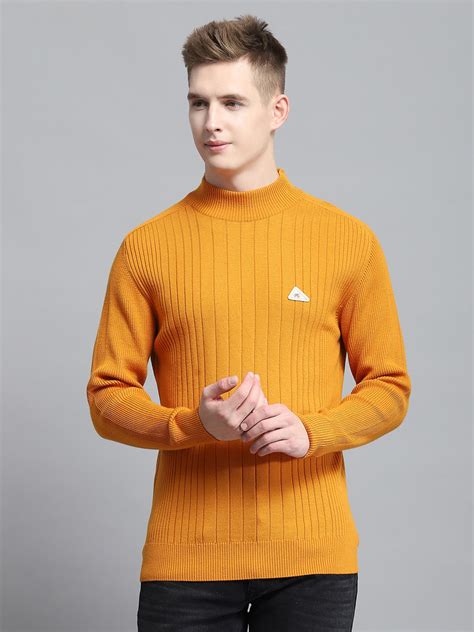 Buy Men Mustard Solid Mock Neck Full Sleeve Pullover Online in India ...