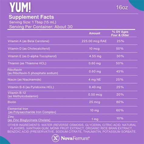 NovaFerrum Yum 16 Fl Oz - Multivitamin with Iron for Adults