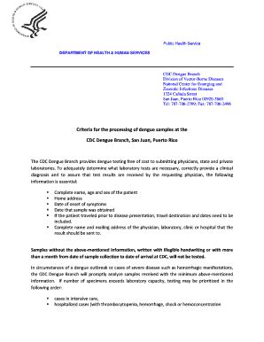 Fillable Online Criteria for the processing of dengue samples at the ...