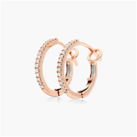14K Rose Gold Diamond Huggie Hoop Earrings