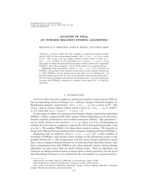 Image result for Integer Relation Algorithm