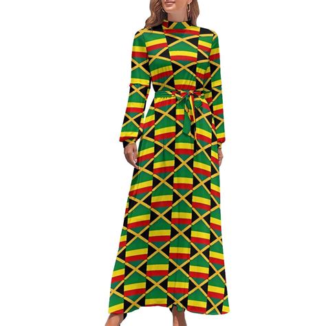 Jamaican Flag Dress Green And Yellow Party Custom Maxi Dress High Neck ...