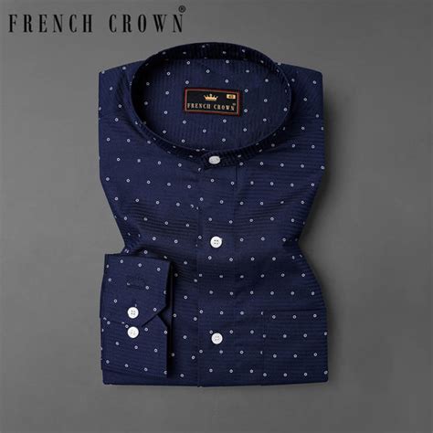 Tangaroa Navy Blue Formal/Casual Prints Premium Cotton Shirt For Men