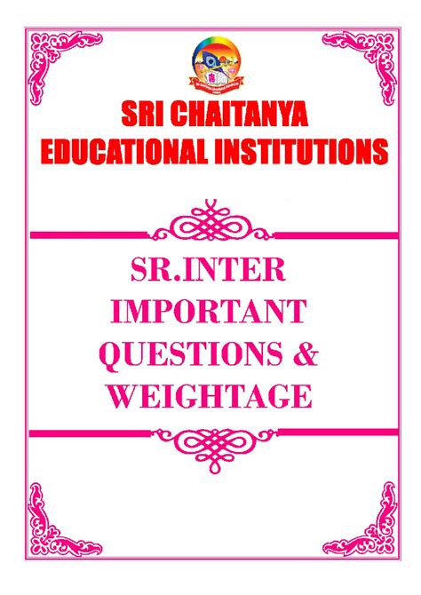 SRI CHAITANYA MATHS 2A IMPORTANT QUESTIONS WEIGHTAGE FOR EXAMS - Studocu