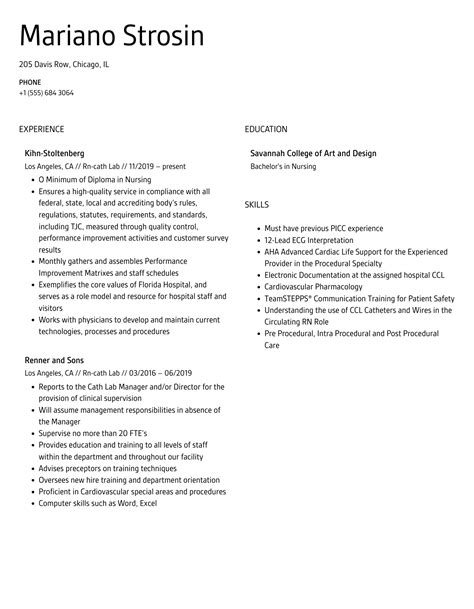 Image result for Cath Lab Resume