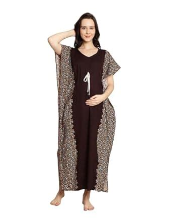 Buy Secret Wish Women Brown Cotton Maternity Feeding Kaftan., Ankle ...