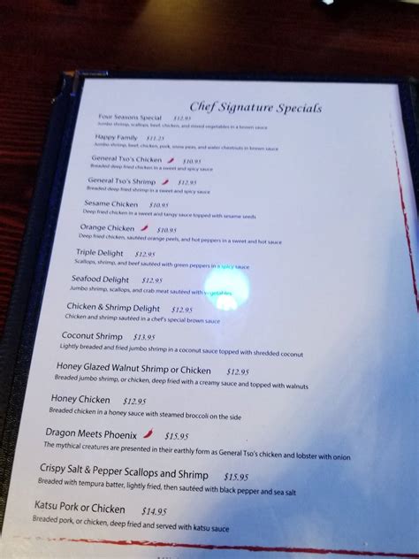 Menu at Four Seasons Asian Fusion restaurant, La Porte