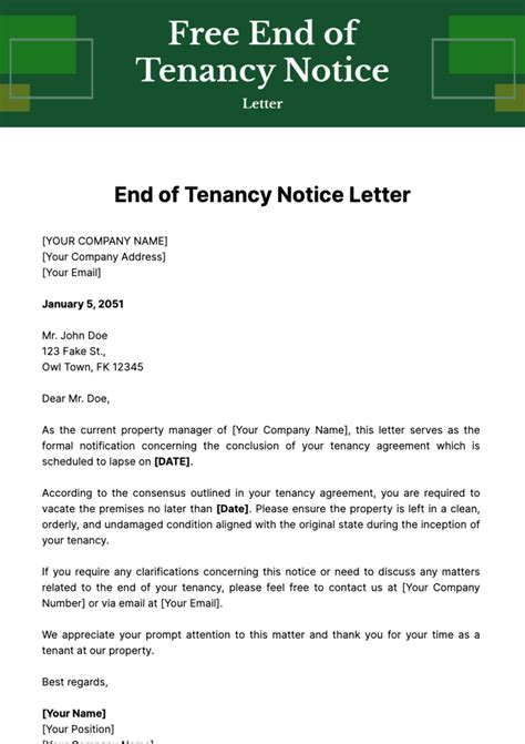 End of Tenancy Notice Letter Template - Edit Online & Download Example | Template.net