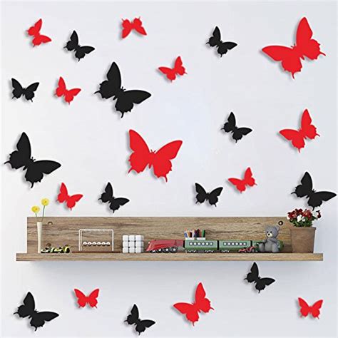 JAAMSO ROYALS Red 3D & Black 3D Butterflies Decorative Vinyl Self ...