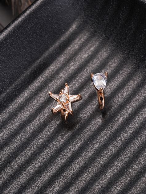 Jazz And Sizzle Set Of 2 Rose Gold Plated & American Diamond Stone Stu