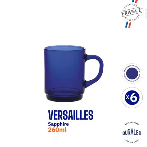Duralex® Versailles Sapphire (Navy) Tempered Glass Mugs | 260ml Set of ...