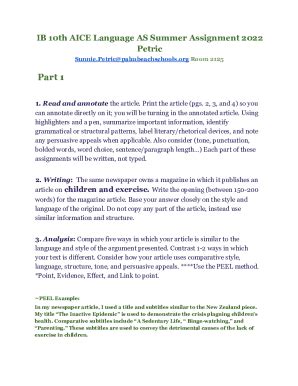 Fillable Online Summer Assignments / AICE English Language AS & A Fax ...