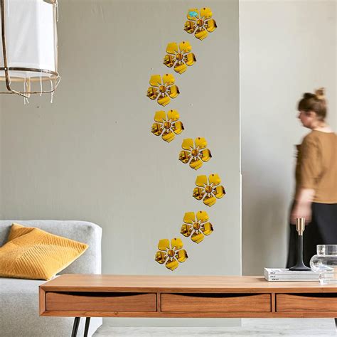 Buy Look Decor 8 Flowers Golden wall mirrors|acrylic stickers|mirrors ...