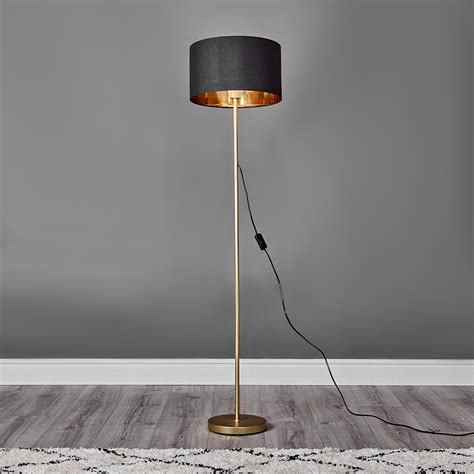 Modern Floor Lamp In Gold Metal Finish With Black Gold Drum Shade