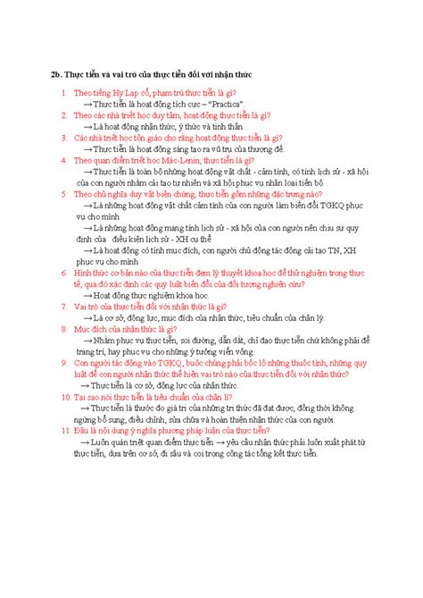 2b triết - trac nghiem - 2b. Thực tiễn và vai trò của thực tiễn đối với ...