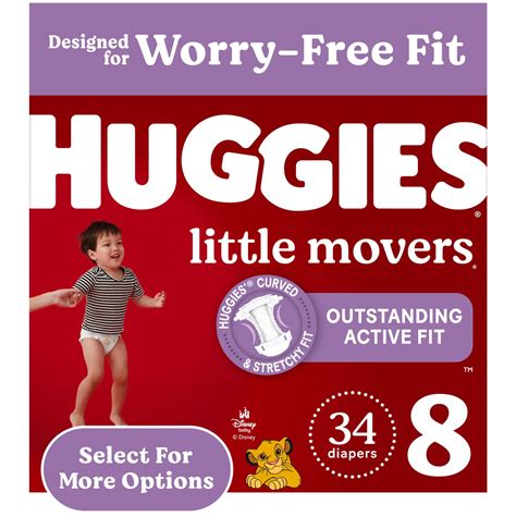 Huggies Little Movers Baby Diapers, Size 8 (46+ lbs), 34 Ct (Select for ...