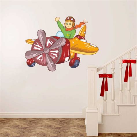 Rawpockets Decals ' Happy smiling kid Pilot flying plane ' Large Size ...