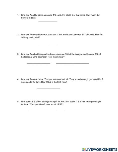 Image result for Addition Simple Word Problems On Fractions Worksheet