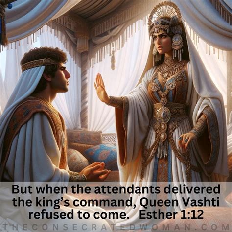 Bible Verse: Esther 1:12 But when the attendants delivered the king’s command, Queen Vashti ...