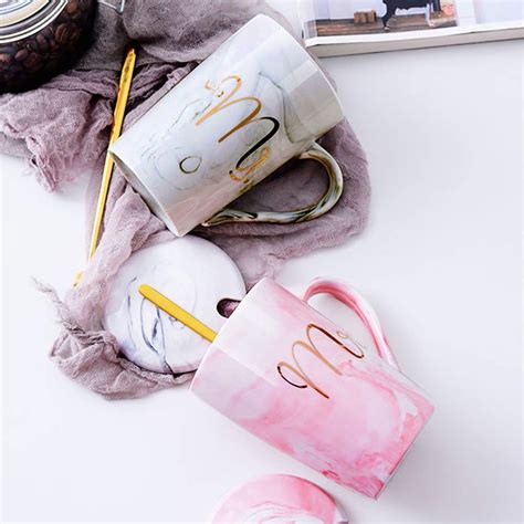 Buy Pelikas Ceramic Marble Finish Coffee Mug with Lid & Spoon for ...
