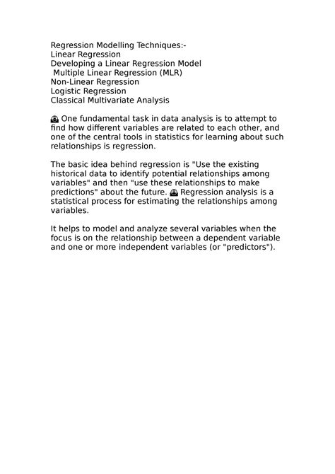 Da2 - different types of regression modelling techniques in brief ...