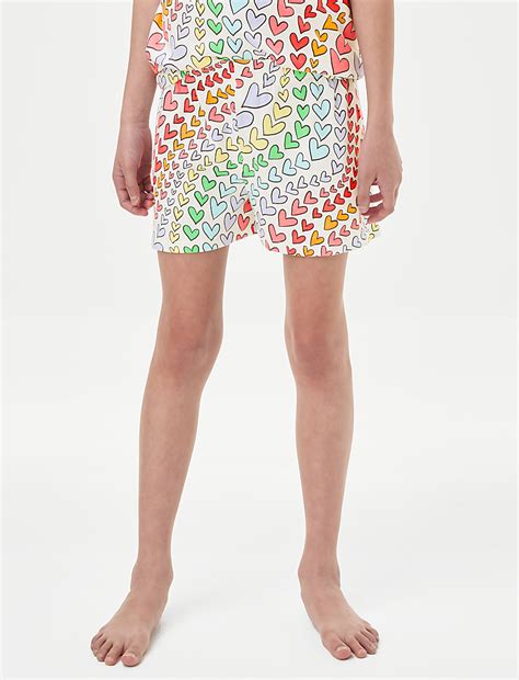 Pure Cotton Rainbow Heart Print Pyjamas (7-14 Yrs)