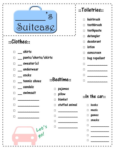 Free Printable Vacation Packing List for Kids