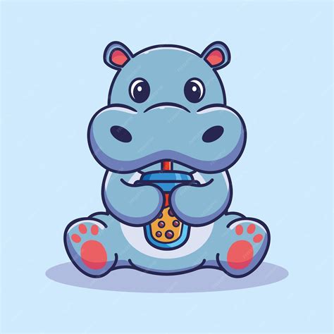 Premium Vector | Cute hippopotamus drinking boba milk cartoon vector icon