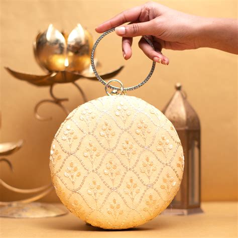 Golden Embroidery Round Clutch - Artklim