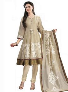 samyakk Solid Kurta, Churidar & Dupatta Set - Buy Beige samyakk Solid ...