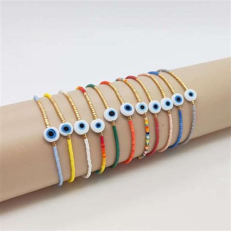 Evil Eye Mother Of Pearl Sky Blue Gold Handmade Beads Bracelet – ZIVOM