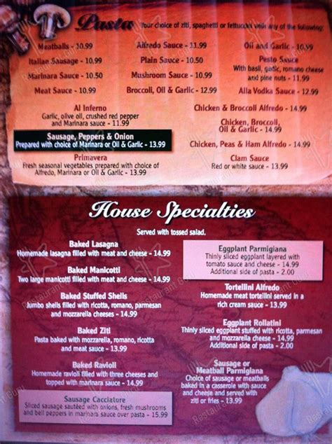 Menu at Red Rose Pizzeria, Springfield, Main St