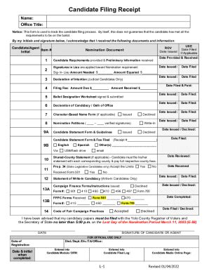 Fillable Online Candidate Filing Receipt Fax Email Print - pdfFiller