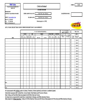 R & K Sub/Pretzel Sandwich Order Form - Fill and Sign Printable ...