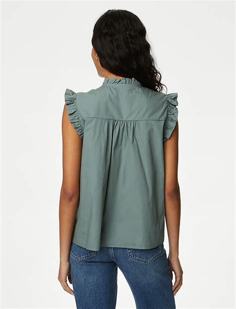 Buy Pure Cotton V-Neck Lace Insert Top at Marks & Spencer