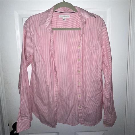 Pink & White striped button down Vintage preppy... - Depop