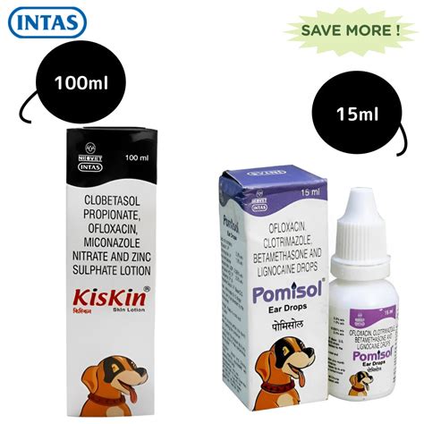 Intas Pomisol Ear Drops (15ml) and Kiskin Lotion (100ml) for Dogs & Ca ...