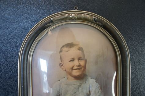 Antique 1920's Convex Curved Bubble Glass Picture Frame with Young ...