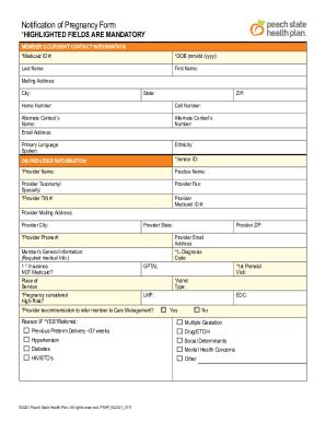 Fillable Online PSHP - GA - Notification of Pregnancy Form ...