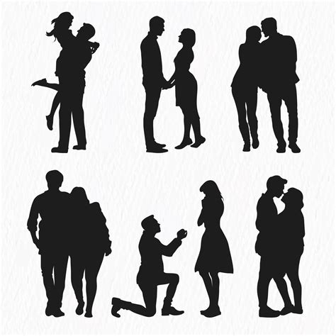Vector silhouettes set of romantic couple hugging, kissing, walking ...