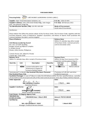 Fillable Online PURCHASE ORDER Procuring Entity Fax Email Print - pdfFiller