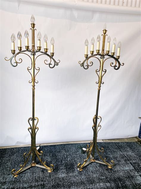 Vintage Pair of Brass and Chrome Candelabra Floor Lamps, circa 1950s at ...